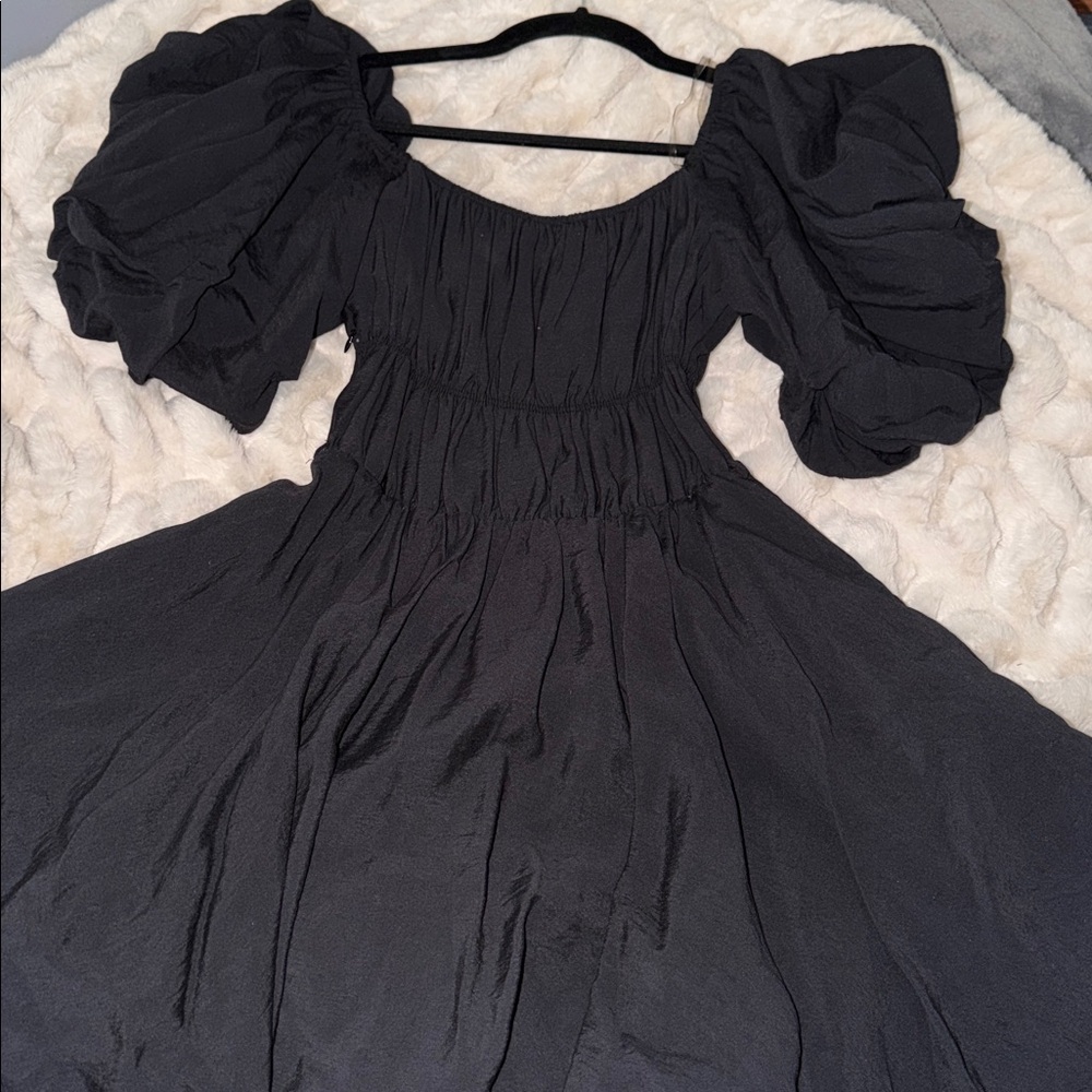 Altar'd State Black Mini Dress with Puff Sleeves
